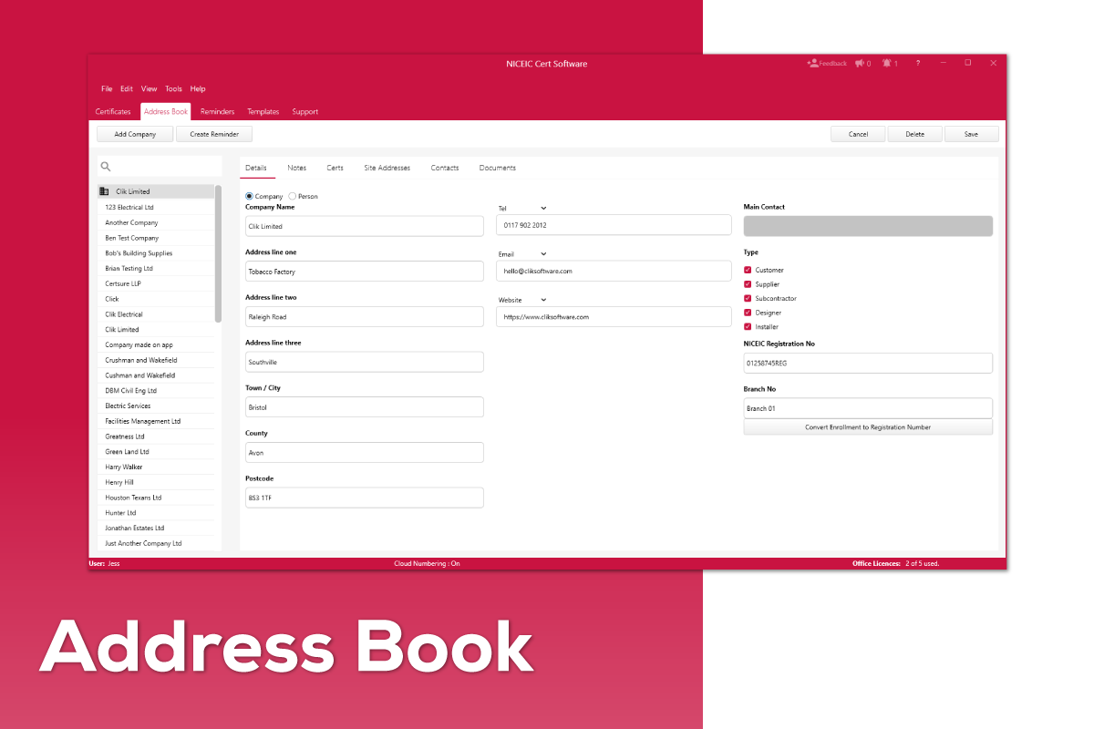 screenshot of NICEIC Cert Software